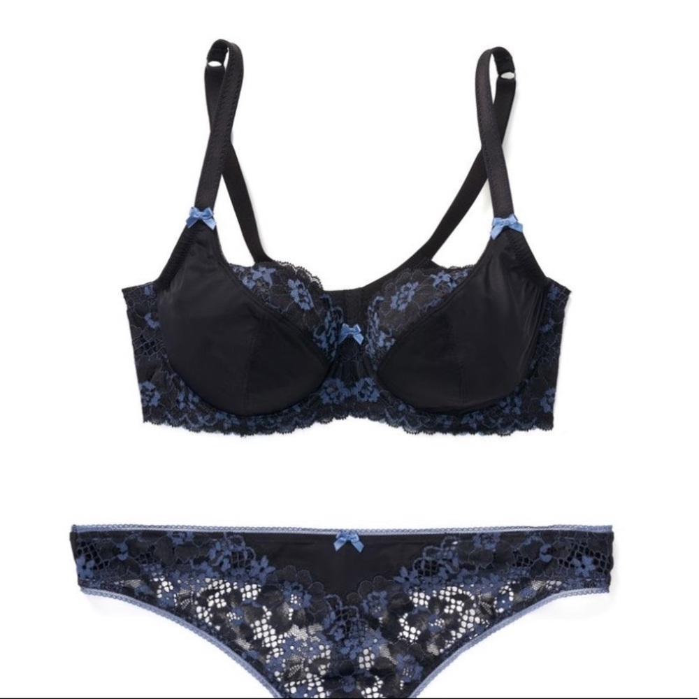 Adore Me Zita Bra and Thong Set. Black / Blue. NWT